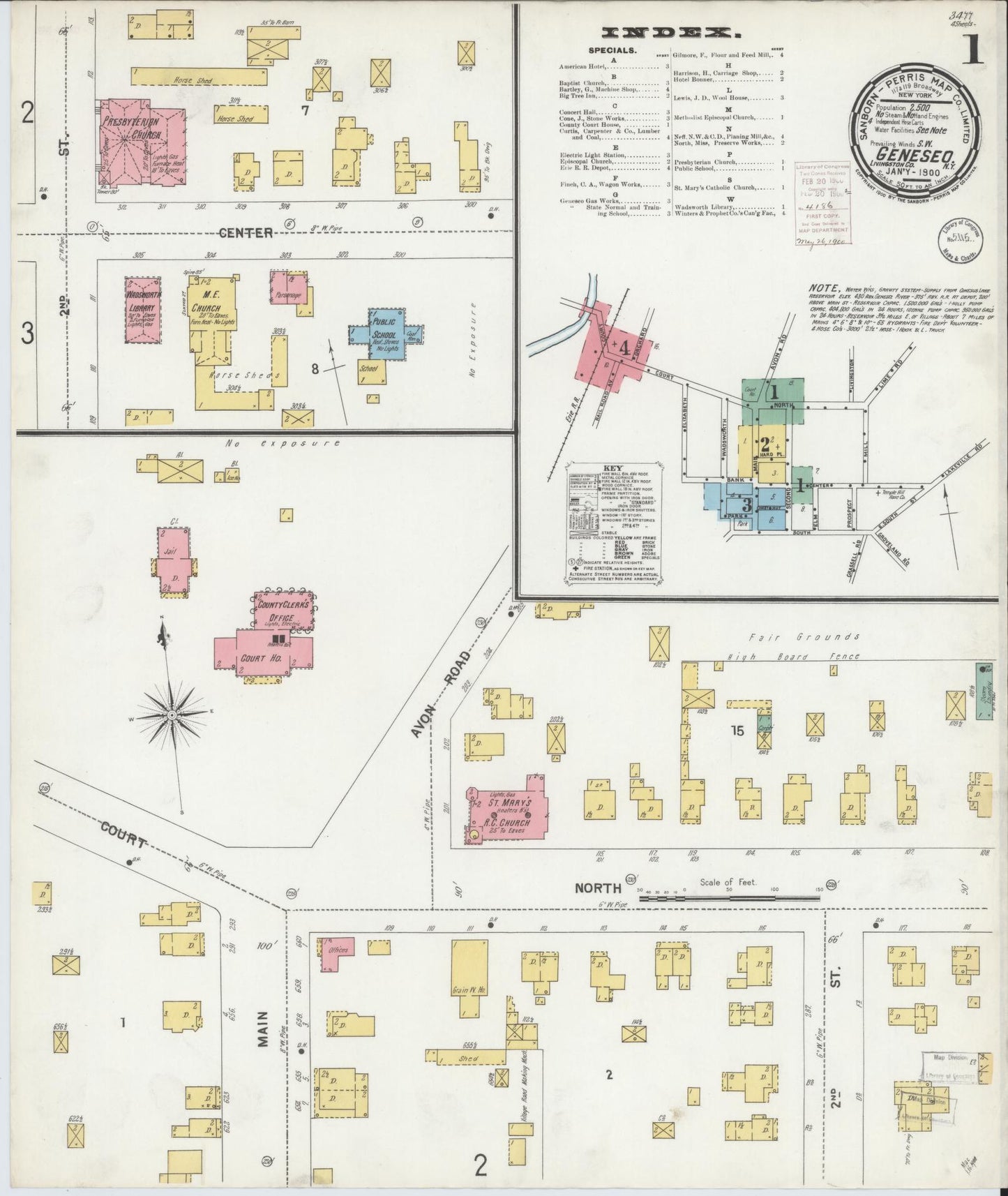 Sanborn Fire Insurance Map from Geneseo, Livingston County, New York. (1900) – Historic Sanborn Fire Insurance Map Print
