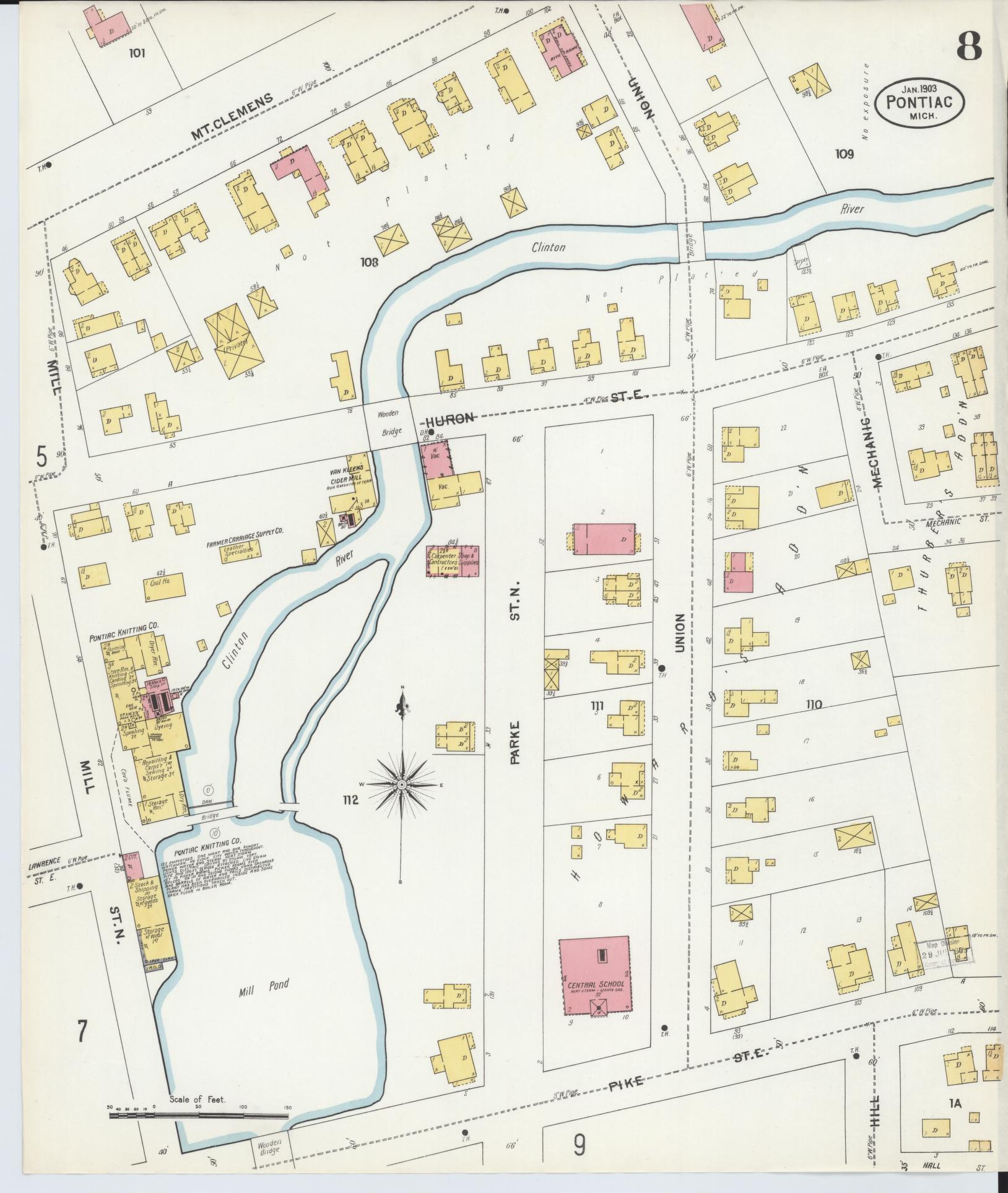 Sanborn Fire Insurance Map from Pontiac, Oakland County, Michigan (1903), Sheet #0008 - Complete Map Set gallery image, historic Sanborn map, vintage wall art, Michigan Michigan