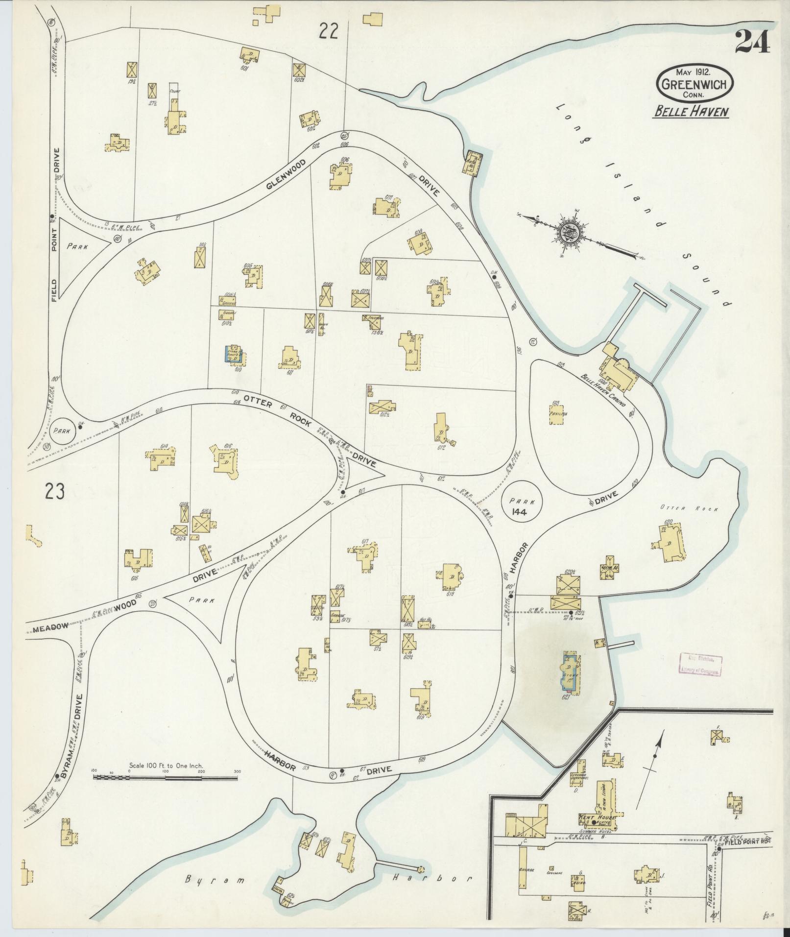 Sanborn Fire Insurance Map from Greenwich, Fairfield County, Connecticut (1912), Sheet #0024 - Complete Map Set gallery image, historic Sanborn map, vintage wall art, Connecticut Connecticut