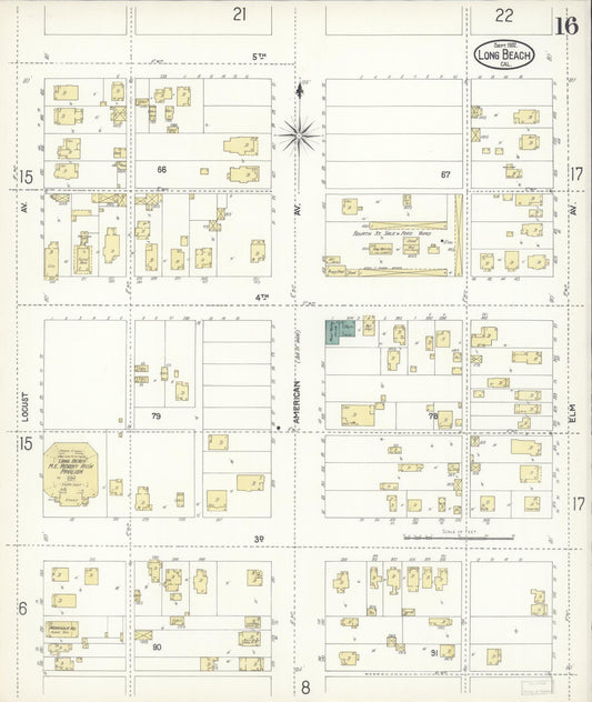 Sanborn Fire Insurance Map from Long Beach, Los Angeles County, California (1902), Sheet #0016 - Historic Sanborn Fire Insurance Map Print, vintage old map wall art, antique decor, genealogy gift, California California map