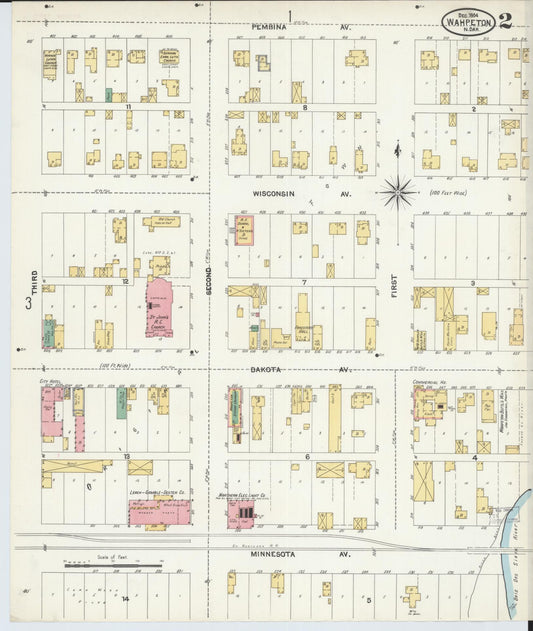 Sanborn Fire Insurance Map from Wahpeton, Richland County, North Dakota (1904), Sheet #0002 - Historic Sanborn Fire Insurance Map Print, vintage old map wall art, antique decor, genealogy gift, North Dakota North Dakota map