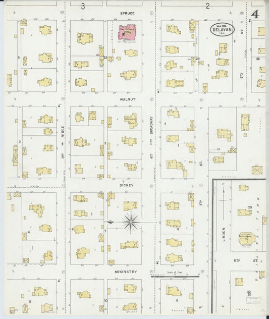 Sanborn Fire Insurance Map from Delavan, Tazewell County, Illinois (1906), Sheet #0004 - Historic Sanborn Fire Insurance Map Print, vintage old map wall art, antique decor, genealogy gift, Illinois Illinois map