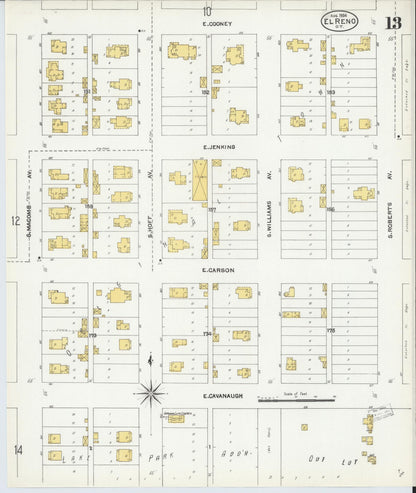 Sanborn Fire Insurance Map from El Reno, Canadian County, Oklahoma (1904), Sheet #0013 - Complete Map Set gallery image, historic Sanborn map, vintage wall art, Oklahoma Oklahoma