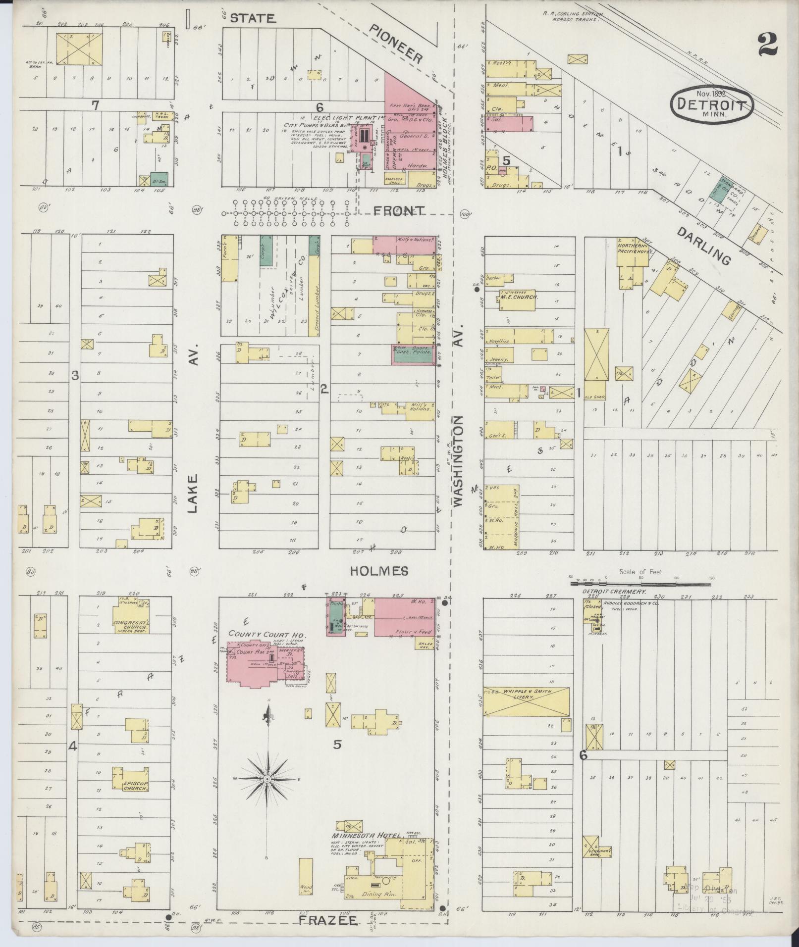 Sanborn Fire Insurance Map from Detroit Lakes, Becker County, Minnesota (1892), Sheet #0002 - Complete Map Set gallery image, historic Sanborn map, vintage wall art, Minnesota Minnesota