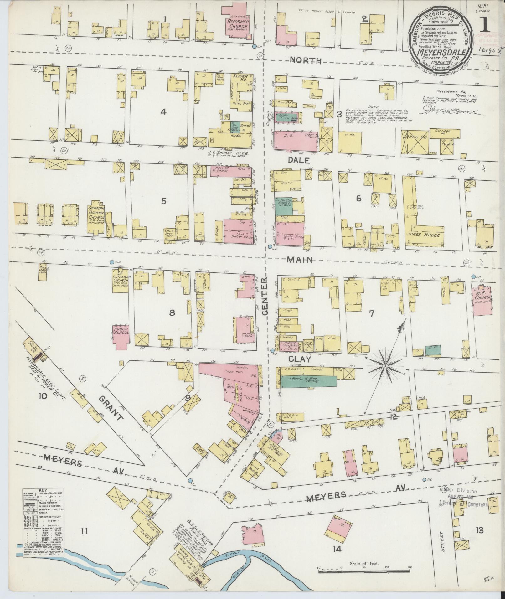 Sanborn Fire Insurance Map from Meyersdale, Somerset County, Pennsylvania (1892), Sheet #0001 - Complete Map Set gallery image, historic Sanborn map, vintage wall art, Pennsylvania Pennsylvania