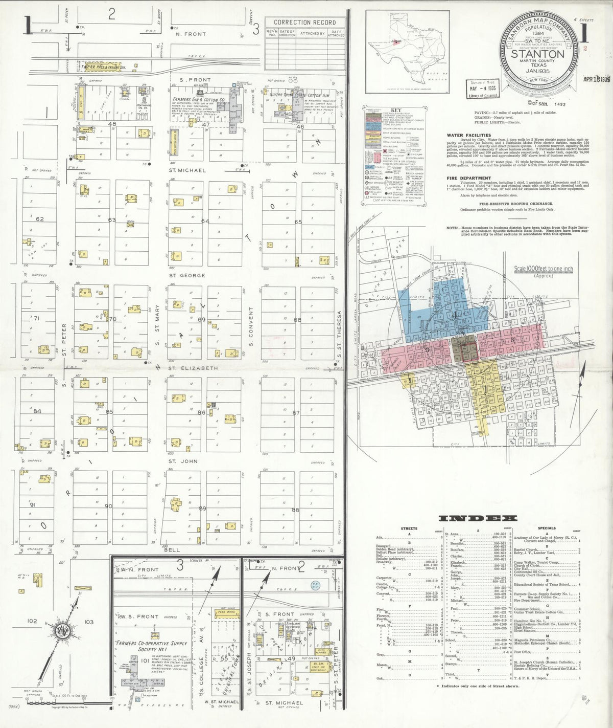 Sanborn Fire Insurance Map from Stanton, Martin County, Texas (1935), Sheet #0001 - Complete Map Set gallery image, historic Sanborn map, vintage wall art, Texas Texas