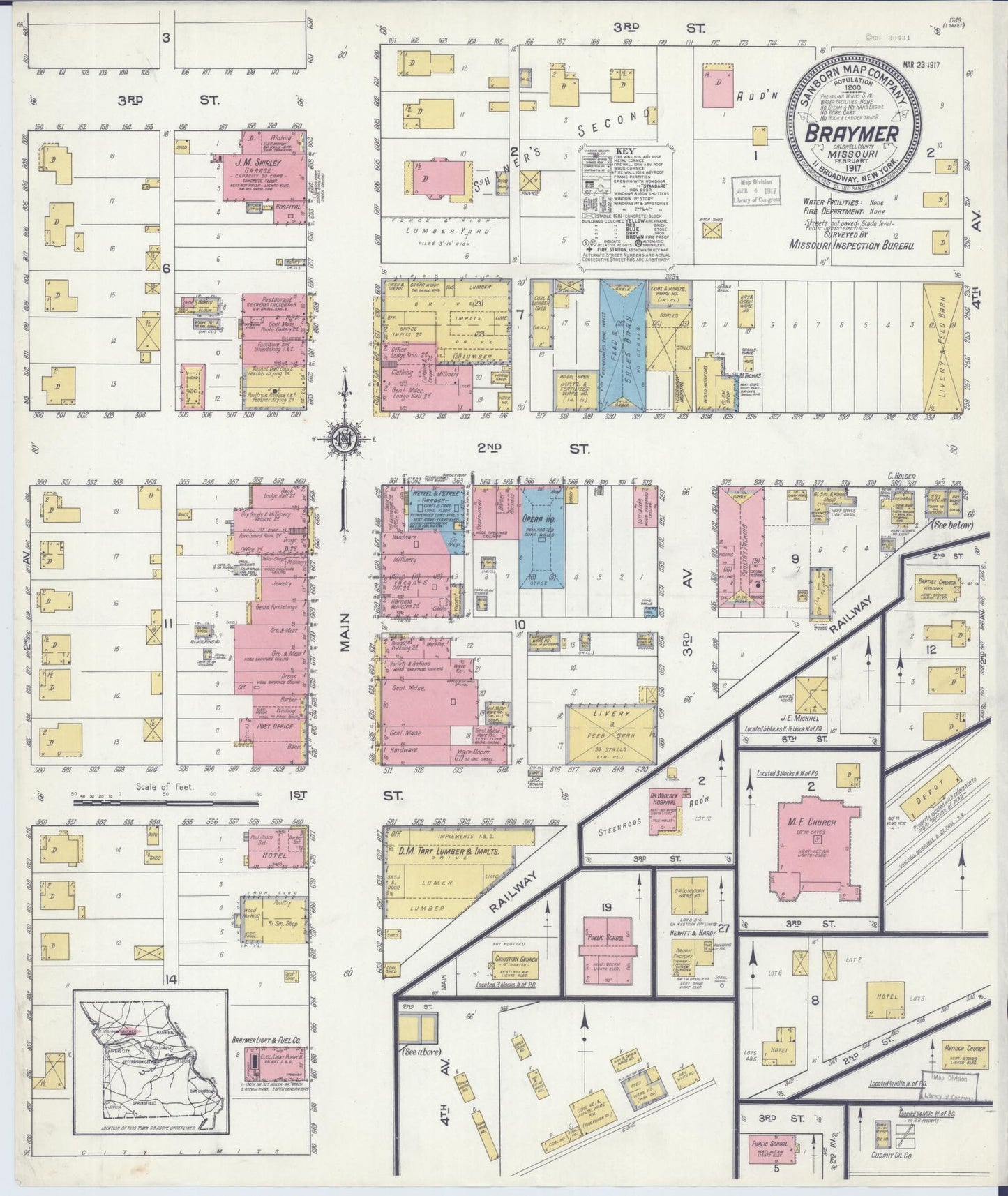 Sanborn Fire Insurance Map from Braymer, Caldwell County, Missouri (1917), Sheet #0001 - Historic Sanborn Fire Insurance Map Print, vintage old map wall art, antique decor, genealogy gift, Missouri Missouri map