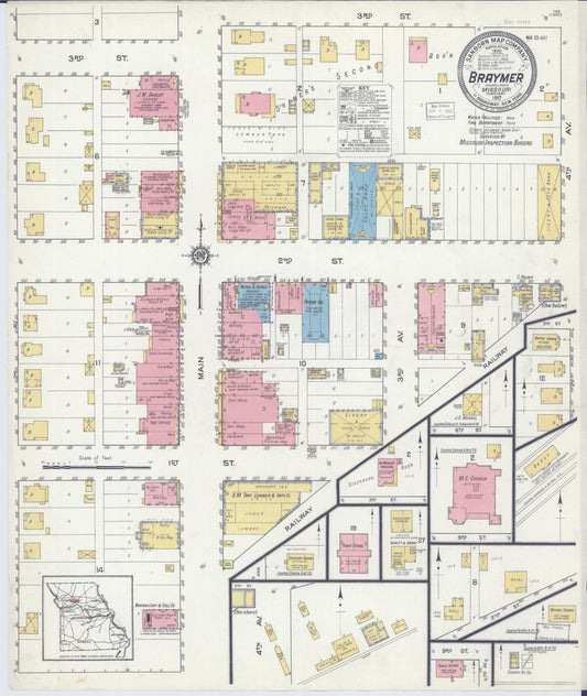Sanborn Fire Insurance Map from Braymer, Caldwell County, Missouri (1917), Sheet #0001 - Historic Sanborn Fire Insurance Map Print, vintage old map wall art, antique decor, genealogy gift, Missouri Missouri map