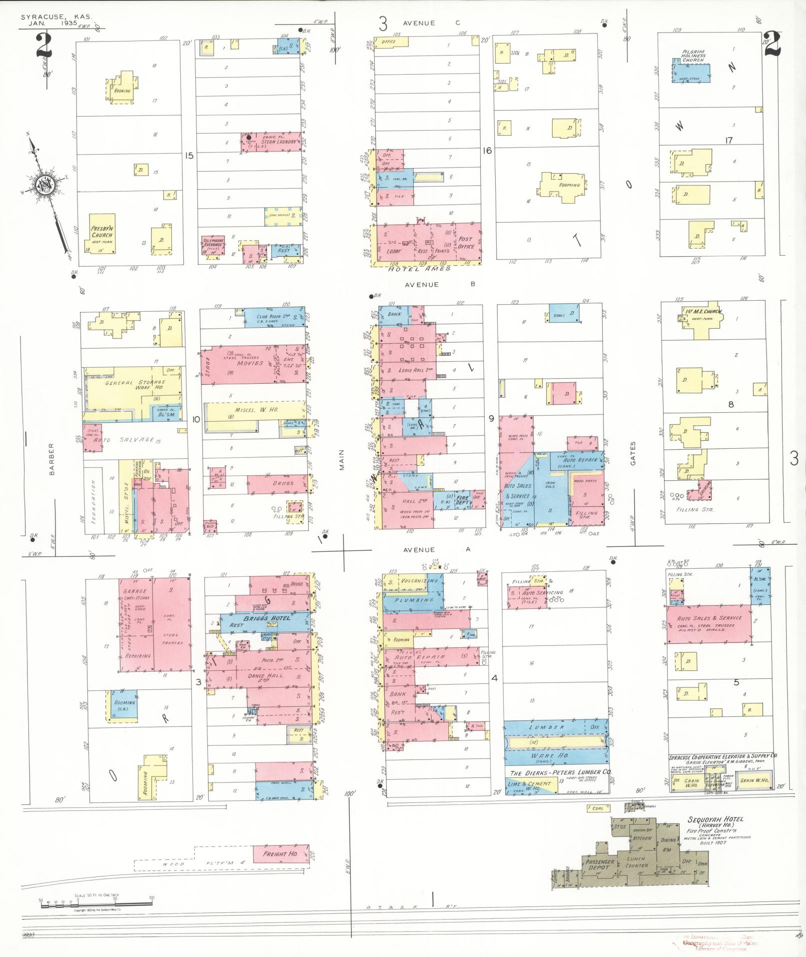 Sanborn Fire Insurance Map from Syracuse, Hamilton County, Kansas (1935), Sheet #0002 - Historic Sanborn Fire Insurance Map Print, vintage old map wall art, antique decor, genealogy gift, Kansas Kansas map