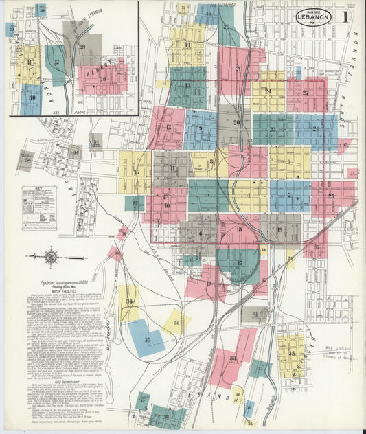 Sanborn Fire Insurance Map from Lebanon, Lebanon County, Pennsylvania (1912), Sheet #0001 - Complete Map Set gallery image, historic Sanborn map, vintage wall art, Pennsylvania Pennsylvania