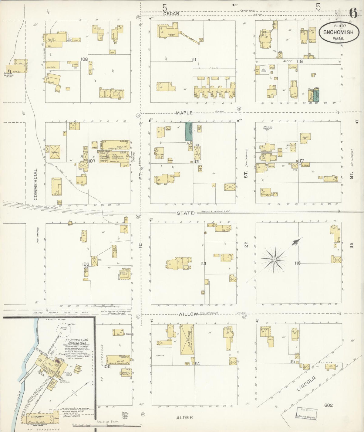 Sanborn Fire Insurance Map from Snohomish, Snohomish County, Washington (1897), Sheet #0006 - Historic Sanborn Fire Insurance Map Print, vintage old map wall art, antique decor, genealogy gift, Washington Washington map