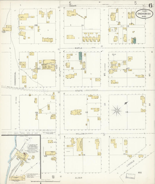 Sanborn Fire Insurance Map from Snohomish, Snohomish County, Washington (1897), Sheet #0006 - Historic Sanborn Fire Insurance Map Print, vintage old map wall art, antique decor, genealogy gift, Washington Washington map