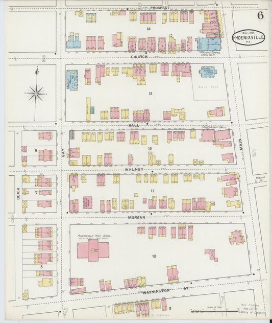 Sanborn Fire Insurance Map from Phoenixville, Chester County, Pennsylvania (1894), Sheet #0006 - Historic Sanborn Fire Insurance Map Print, vintage old map wall art, antique decor, genealogy gift, Pennsylvania Pennsylvania map