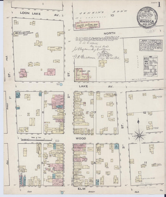 Sanborn Fire Insurance Map from Waseca, Waseca County, Minnesota (1884), Sheet #0001 - Complete Map Set gallery image, historic Sanborn map, vintage wall art, Minnesota Minnesota