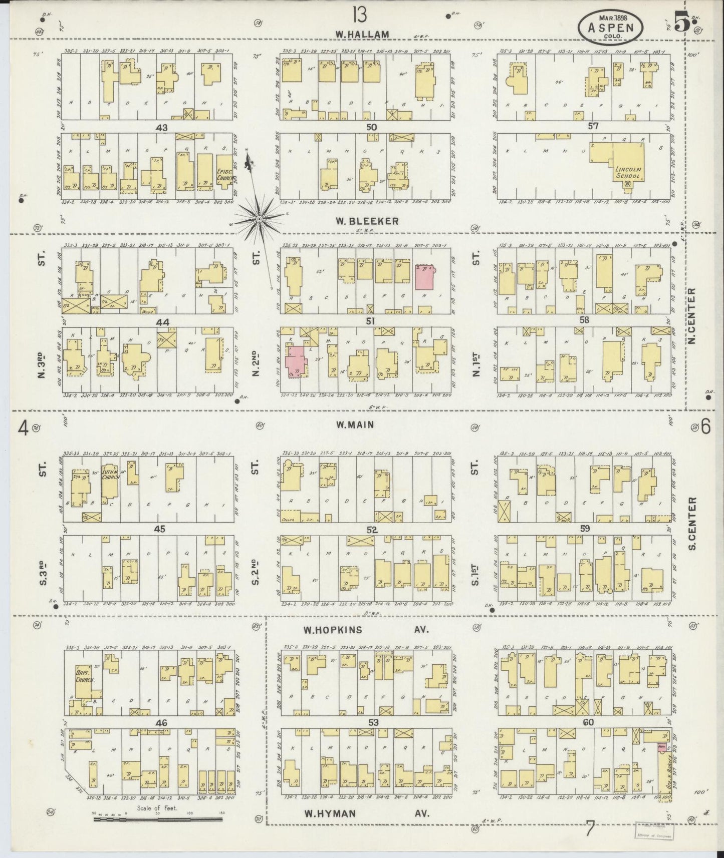 Sanborn Fire Insurance Map from Aspen, Pitkin County, Colorado (1898), Sheet #0005 - Complete Map Set gallery image, historic Sanborn map, vintage wall art, Colorado Colorado