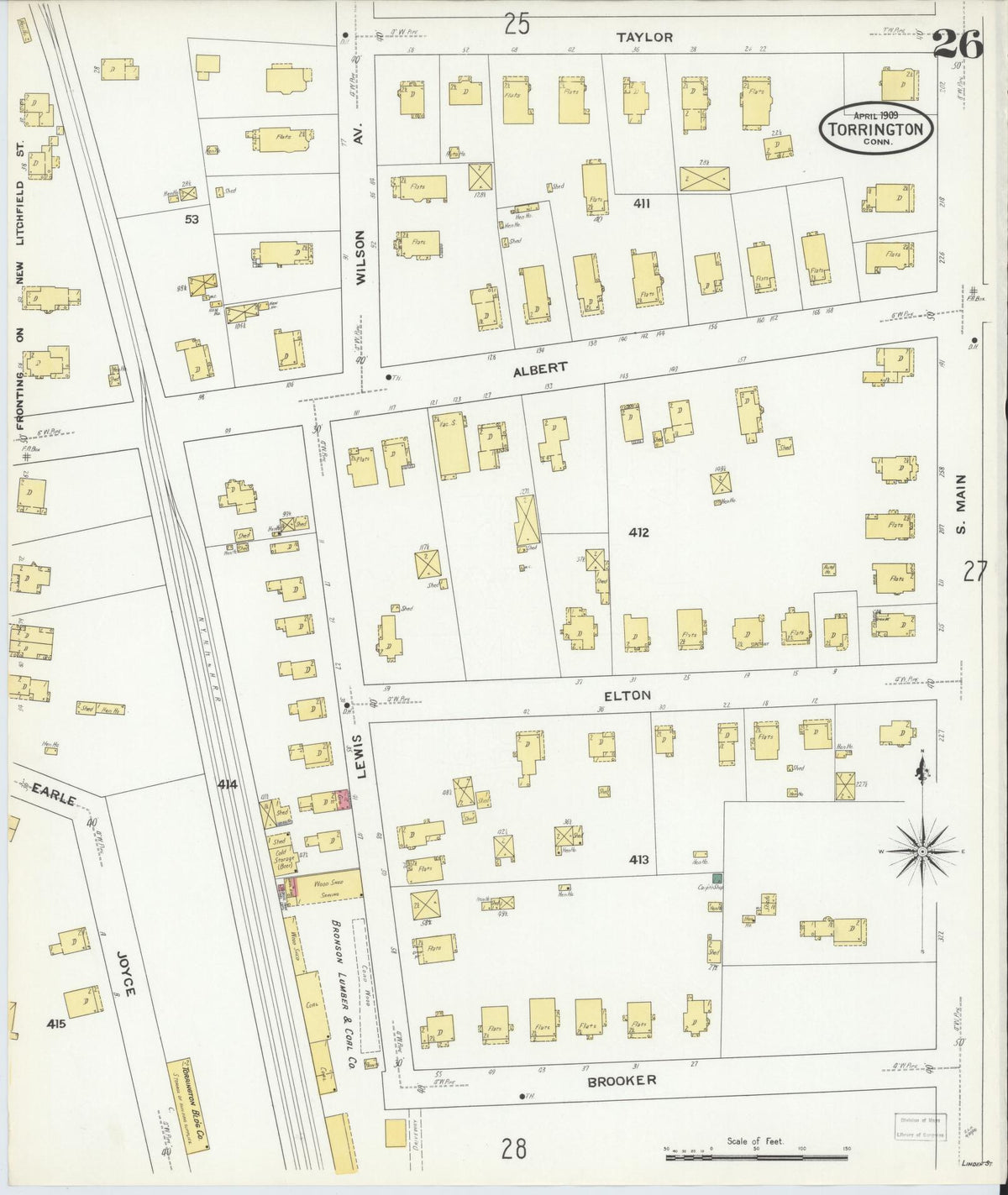 Sanborn Fire Insurance Map from Torrington, Litchfield County, Connecticut (1909), Sheet #0026 - Historic Sanborn Fire Insurance Map Print, vintage old map wall art, antique decor, genealogy gift, Connecticut Connecticut map