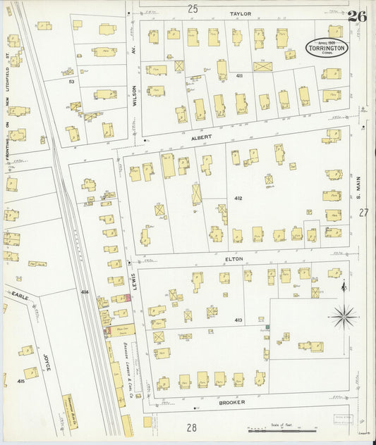 Sanborn Fire Insurance Map from Torrington, Litchfield County, Connecticut (1909), Sheet #0026 - Historic Sanborn Fire Insurance Map Print, vintage old map wall art, antique decor, genealogy gift, Connecticut Connecticut map