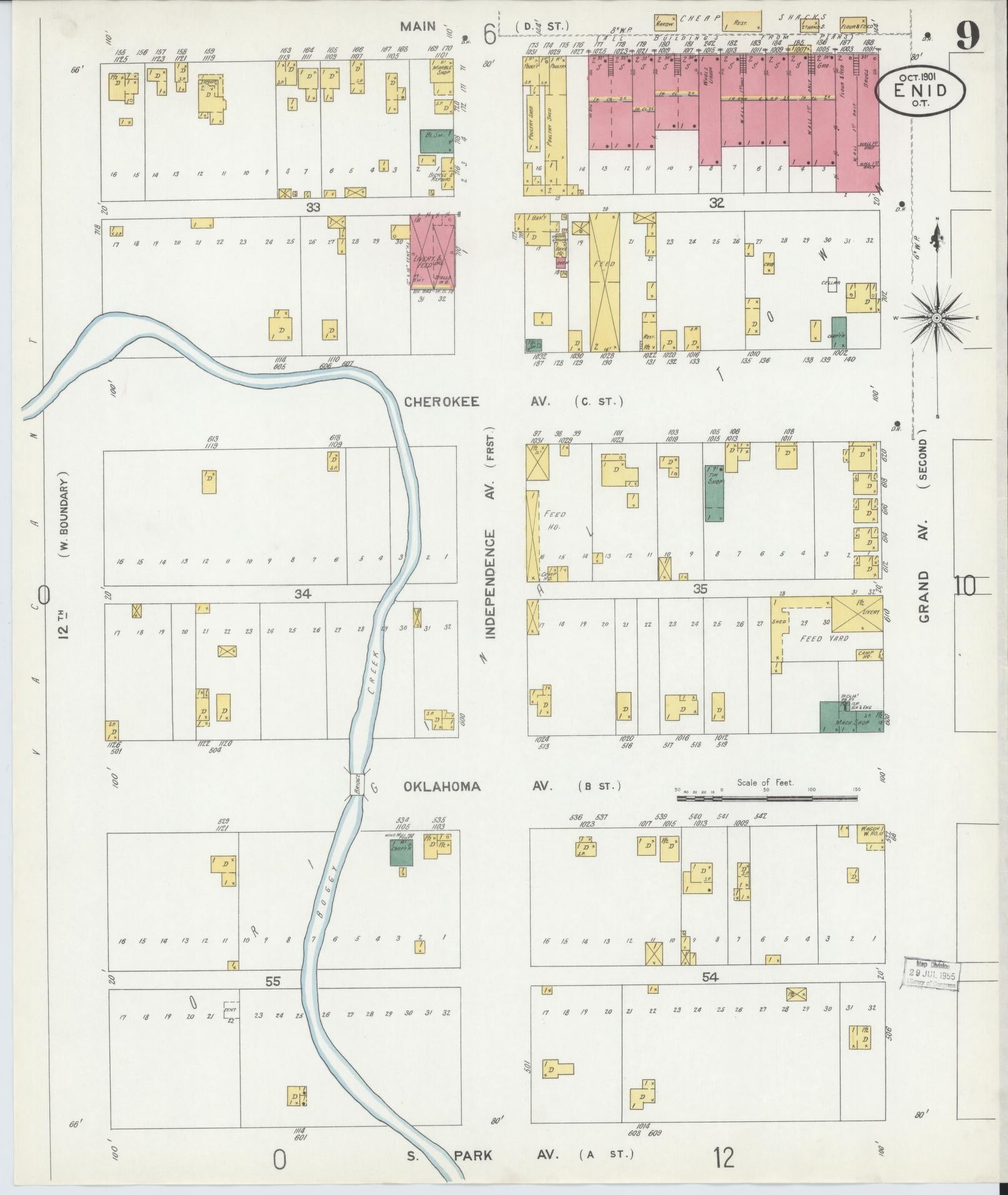 Sanborn Fire Insurance Map from Enid, Garfield County, Oklahoma (1901), Sheet #0009 - Historic Sanborn Fire Insurance Map Print, vintage old map wall art, antique decor, genealogy gift, Oklahoma Oklahoma map