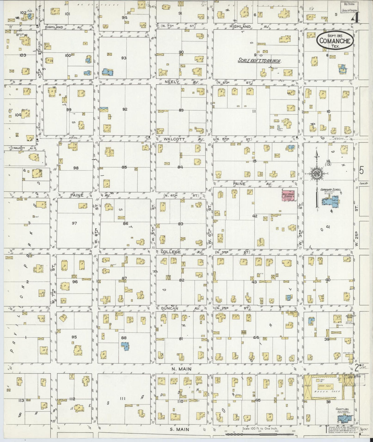 Sanborn Fire Insurance Map from Comanche, Comanche County, Texas (1915), Sheet #0004 - Complete Map Set gallery image, historic Sanborn map, vintage wall art, Texas Texas