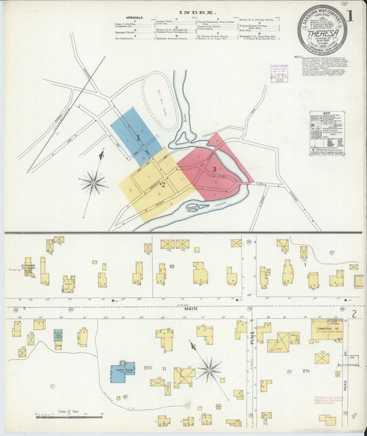 Sanborn Fire Insurance Map from Theresa, Jefferson County, New York (1905), Sheet #0001 - Historic Sanborn Fire Insurance Map Print, vintage old map wall art, antique decor, genealogy gift, New York New York map