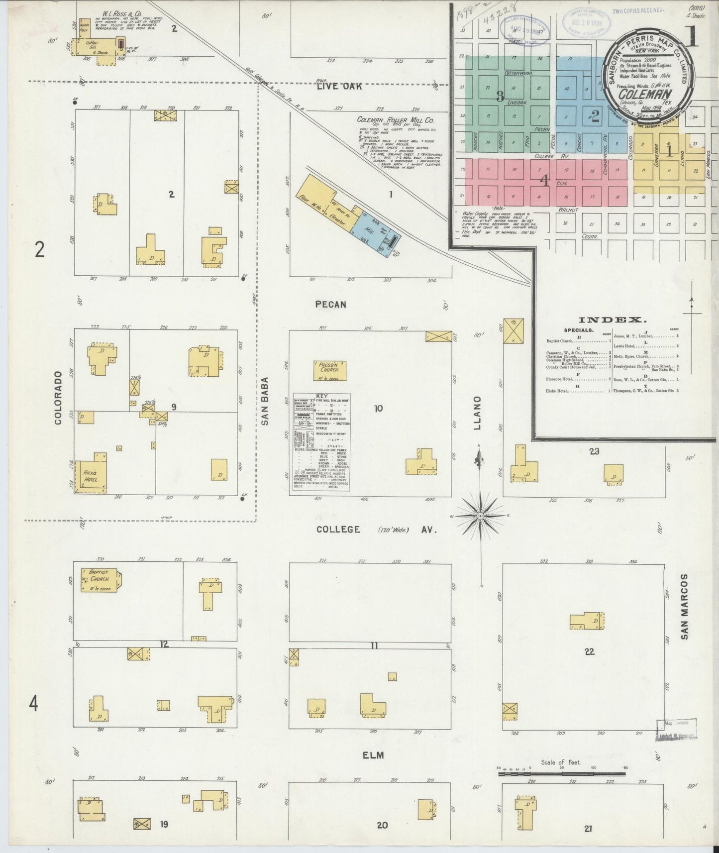 Sanborn Fire Insurance Map from Coleman, Coleman County, Texas. (1898) – Historic Sanborn Fire Insurance Map Print