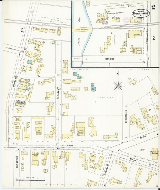 Sanborn Fire Insurance Map from Morrisville, Lamoille County, Vermont (1897), Sheet #0002 - Historic Sanborn Fire Insurance Map Print, vintage old map wall art, antique decor, genealogy gift, Vermont Vermont map