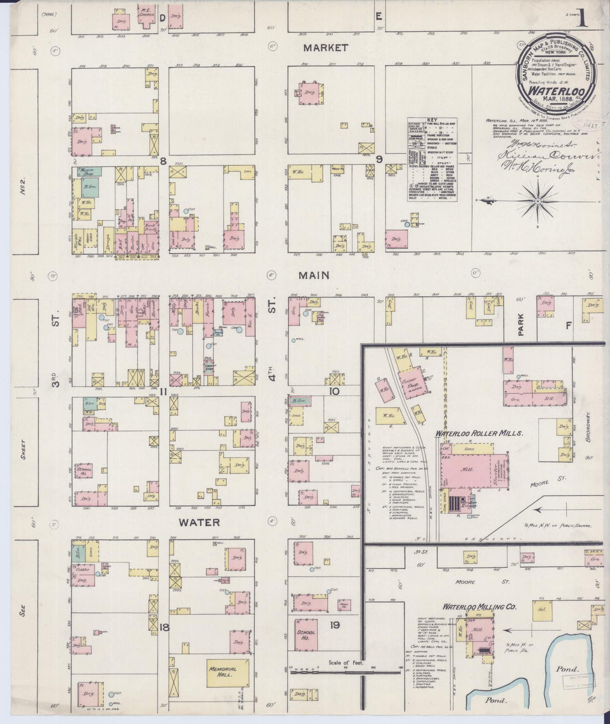 Sanborn Fire Insurance Map from Waterloo, Monroe County, Illinois (1888), Sheet #0001 - Complete Map Set gallery image, historic Sanborn map, vintage wall art, Illinois Illinois