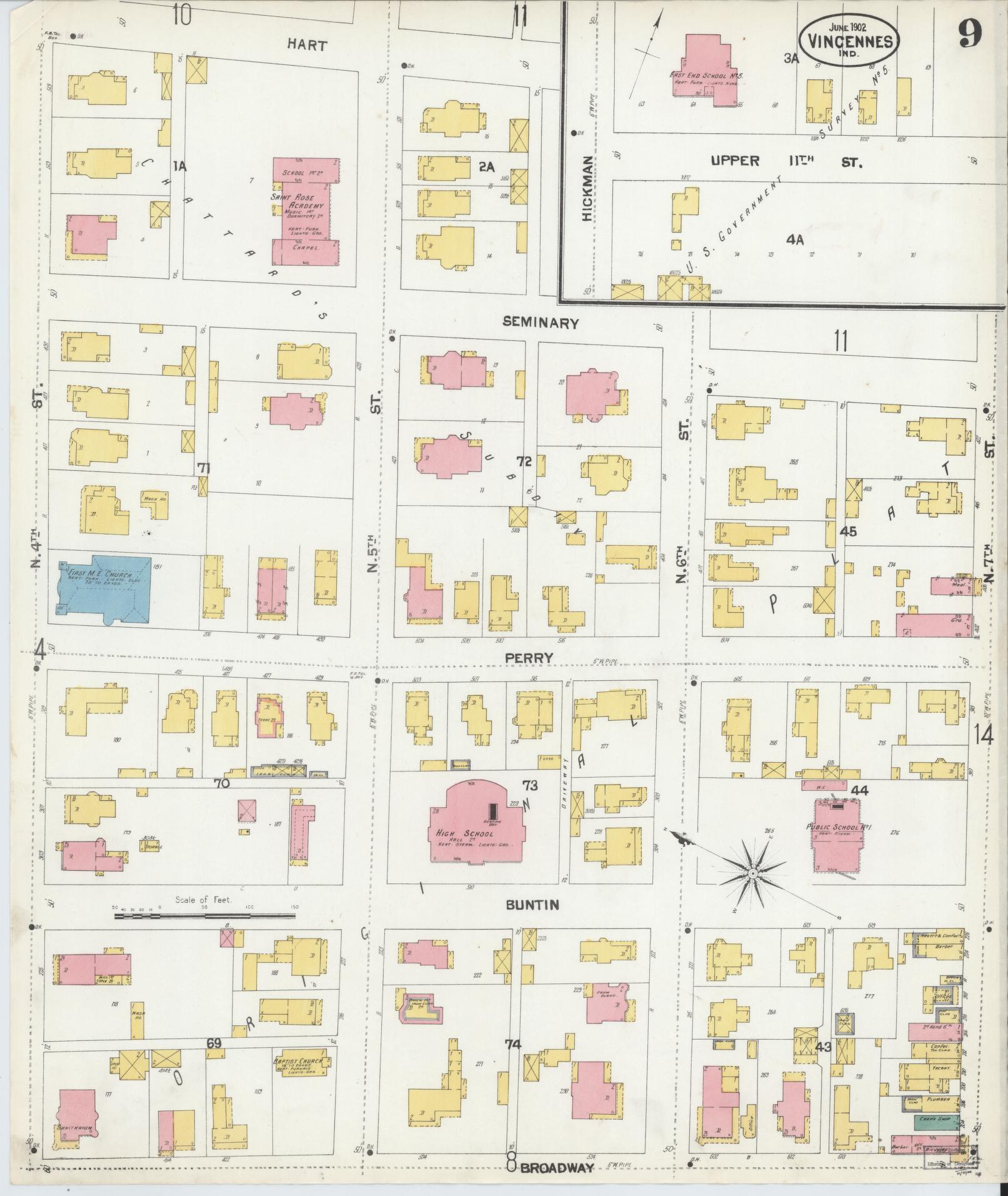 Sanborn Fire Insurance Map from Vincennes, Knox County, Indiana (1902), Sheet #0009 - Complete Map Set gallery image, historic Sanborn map, vintage wall art, Indiana Indiana