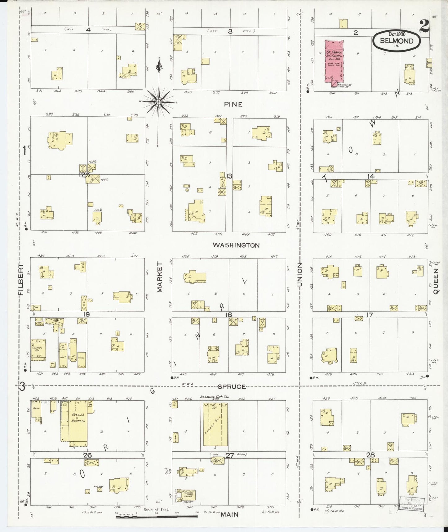 Sanborn Fire Insurance Map from Belmond, Wright County, Iowa (1900), Sheet #0002 - Historic Sanborn Fire Insurance Map Print, vintage old map wall art