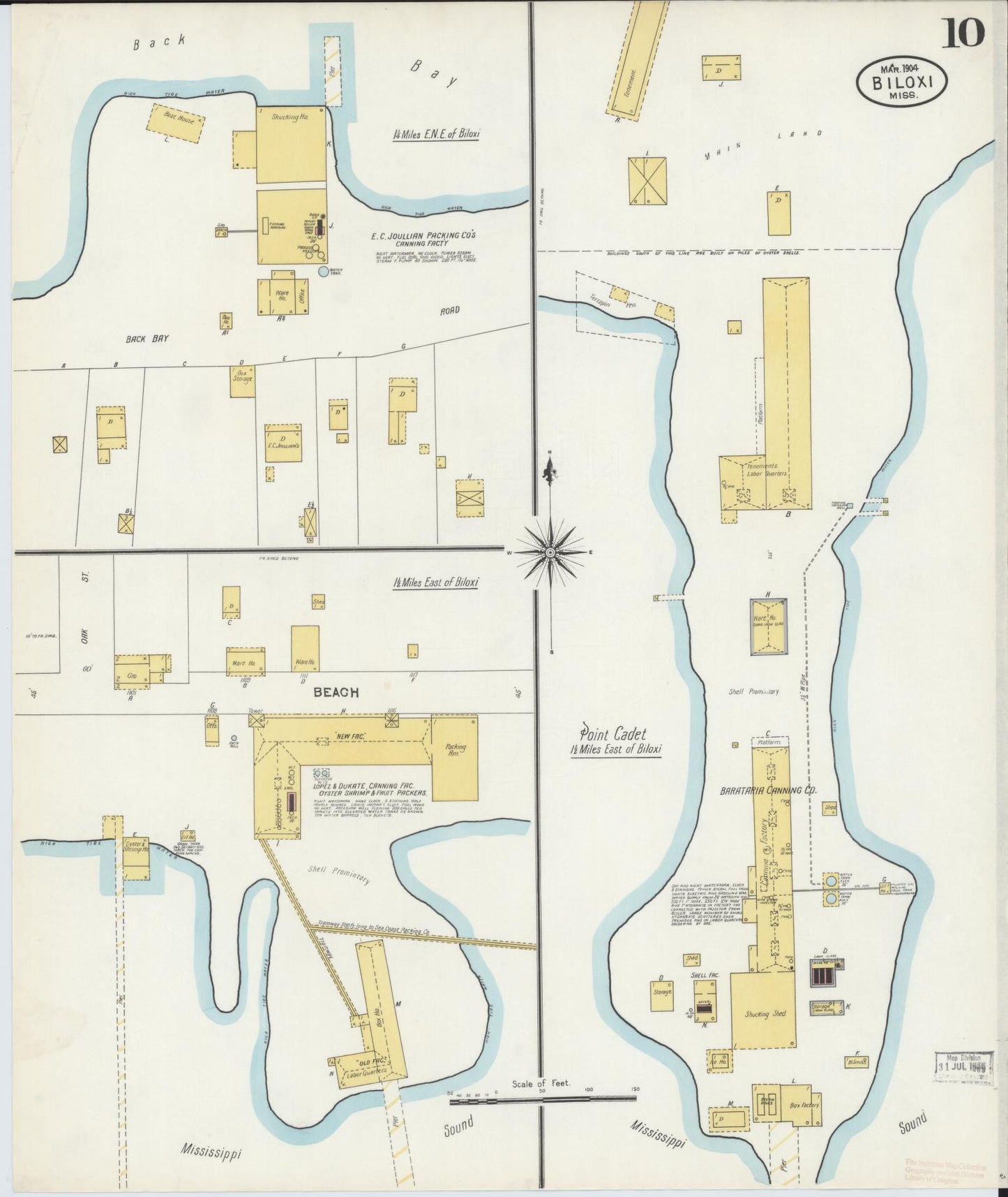 Sanborn Fire Insurance Map from Biloxi, Harrison County, Mississippi (1904), Sheet #0010 - Complete Map Set gallery image, historic Sanborn map, vintage wall art, Mississippi Mississippi