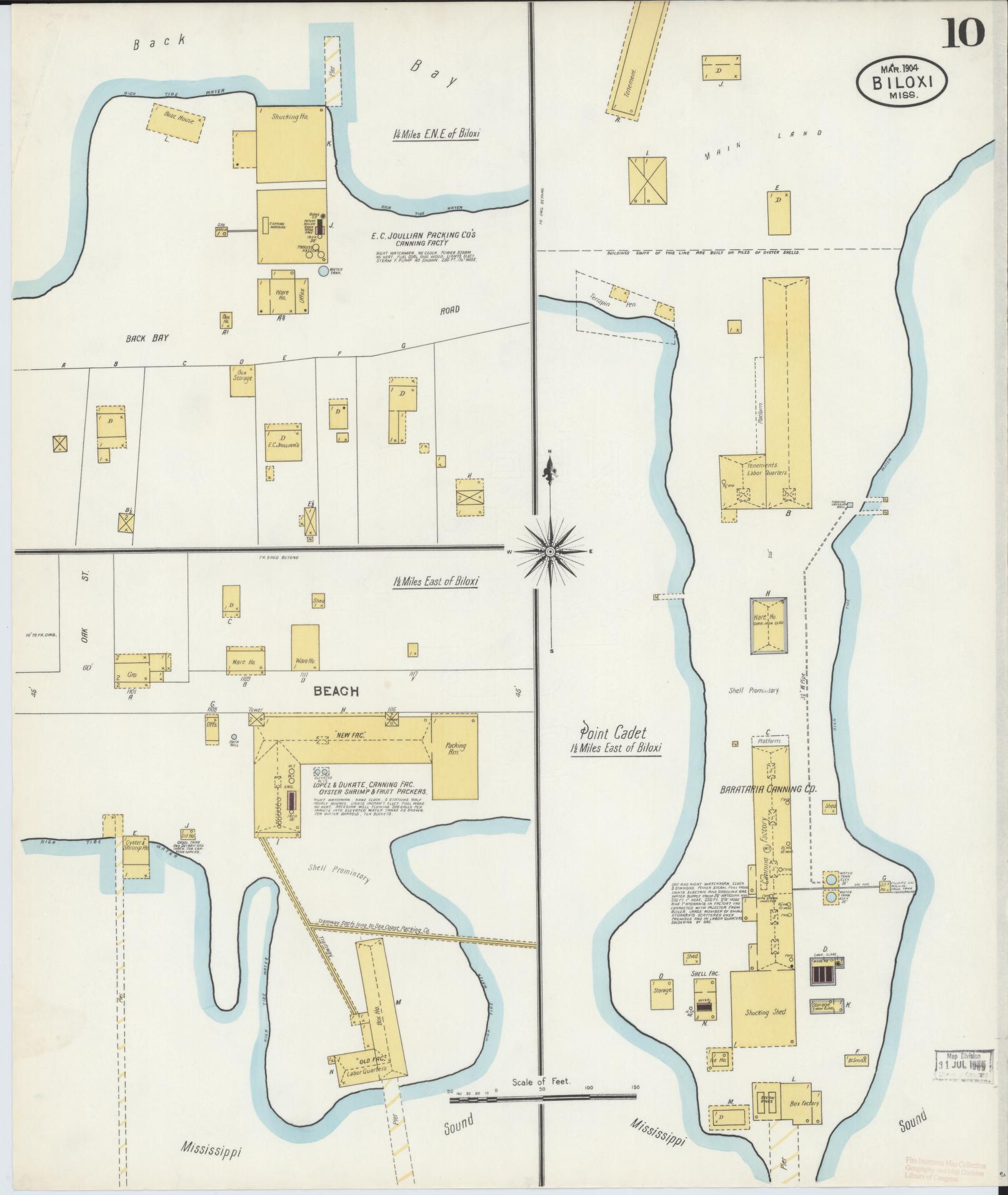 Sanborn Fire Insurance Map from Biloxi, Harrison County, Mississippi (1904), Sheet #0010 - Complete Map Set gallery image, historic Sanborn map, vintage wall art, Mississippi Mississippi
