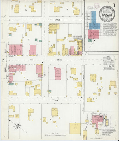 Sanborn Fire Insurance Map from Tuskegee, Macon County, Alabama (1903), Sheet #0001 - Complete Map Set gallery image, historic Sanborn map, vintage wall art, Alabama Alabama