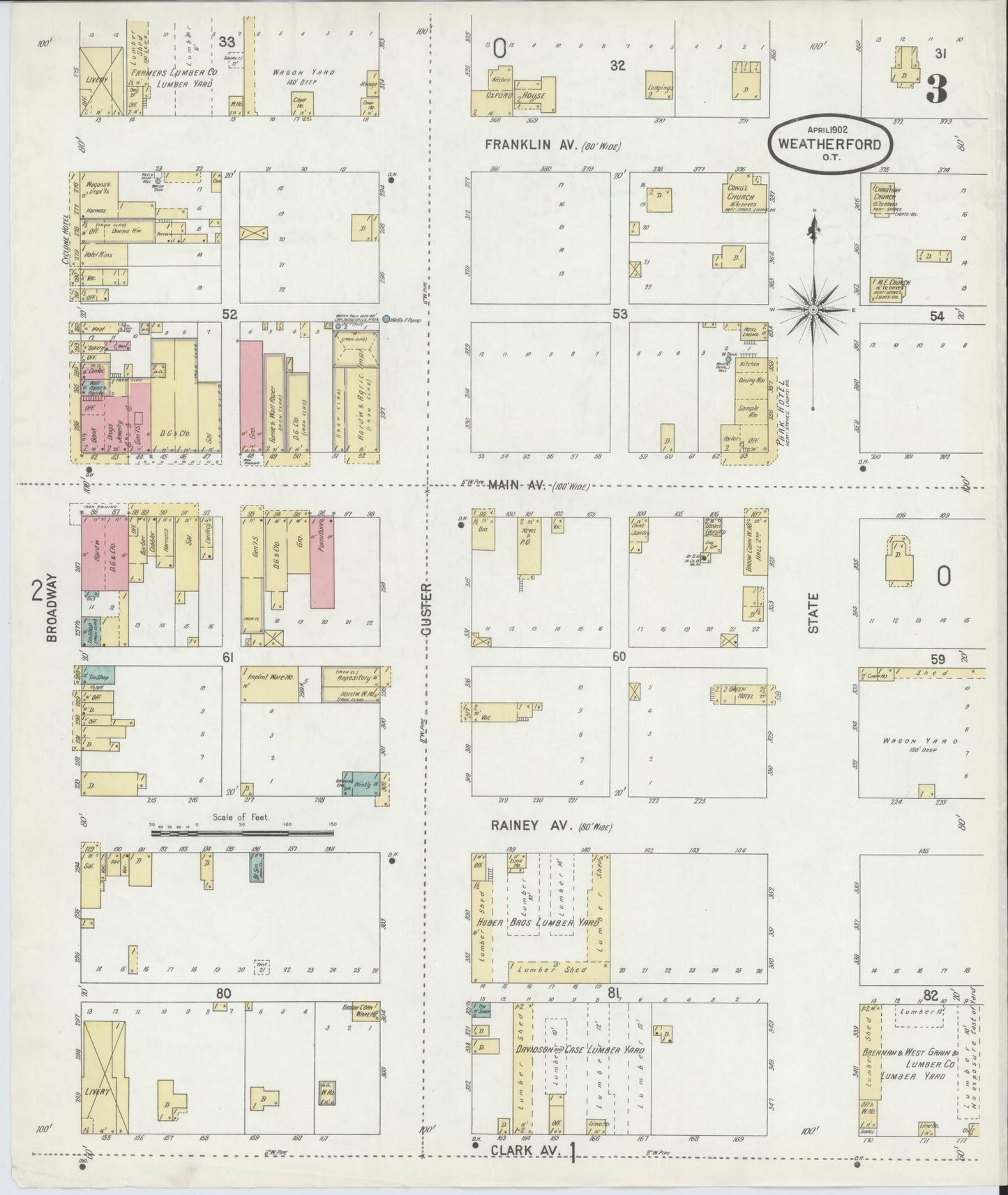 Sanborn Fire Insurance Map from Weatherford, Custer County, Oklahoma (1902), Sheet #0003 - Historic Sanborn Fire Insurance Map Print, vintage old map wall art, antique decor, genealogy gift, Oklahoma Oklahoma map