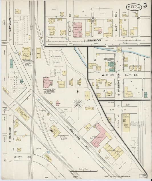Sanborn Fire Insurance Map from Marion, Grant County, Indiana (1887), Sheet #0005 - Historic Sanborn Fire Insurance Map Print, vintage old map wall art, antique decor, genealogy gift, Indiana Indiana map