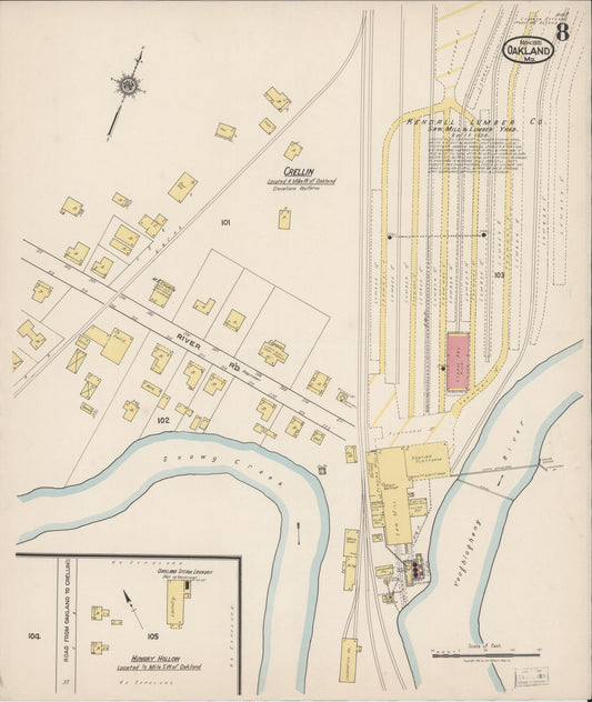 Sanborn Fire Insurance Map from Oakland, Garrett County, Maryland (1921), Sheet #0008 - Historic Sanborn Fire Insurance Map Print, vintage old map wall art