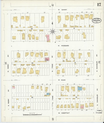Sanborn Fire Insurance Map from Denison, Grayson County, Texas (1908), Sheet #0017 - Complete Map Set gallery image, historic Sanborn map, vintage wall art, Texas Texas