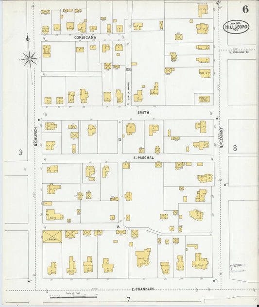 Sanborn Fire Insurance Map from Hillsboro, Hill County, Texas (1900), Sheet #0006 - Historic Sanborn Fire Insurance Map Print, vintage old map wall art, antique decor, genealogy gift, Texas Texas map