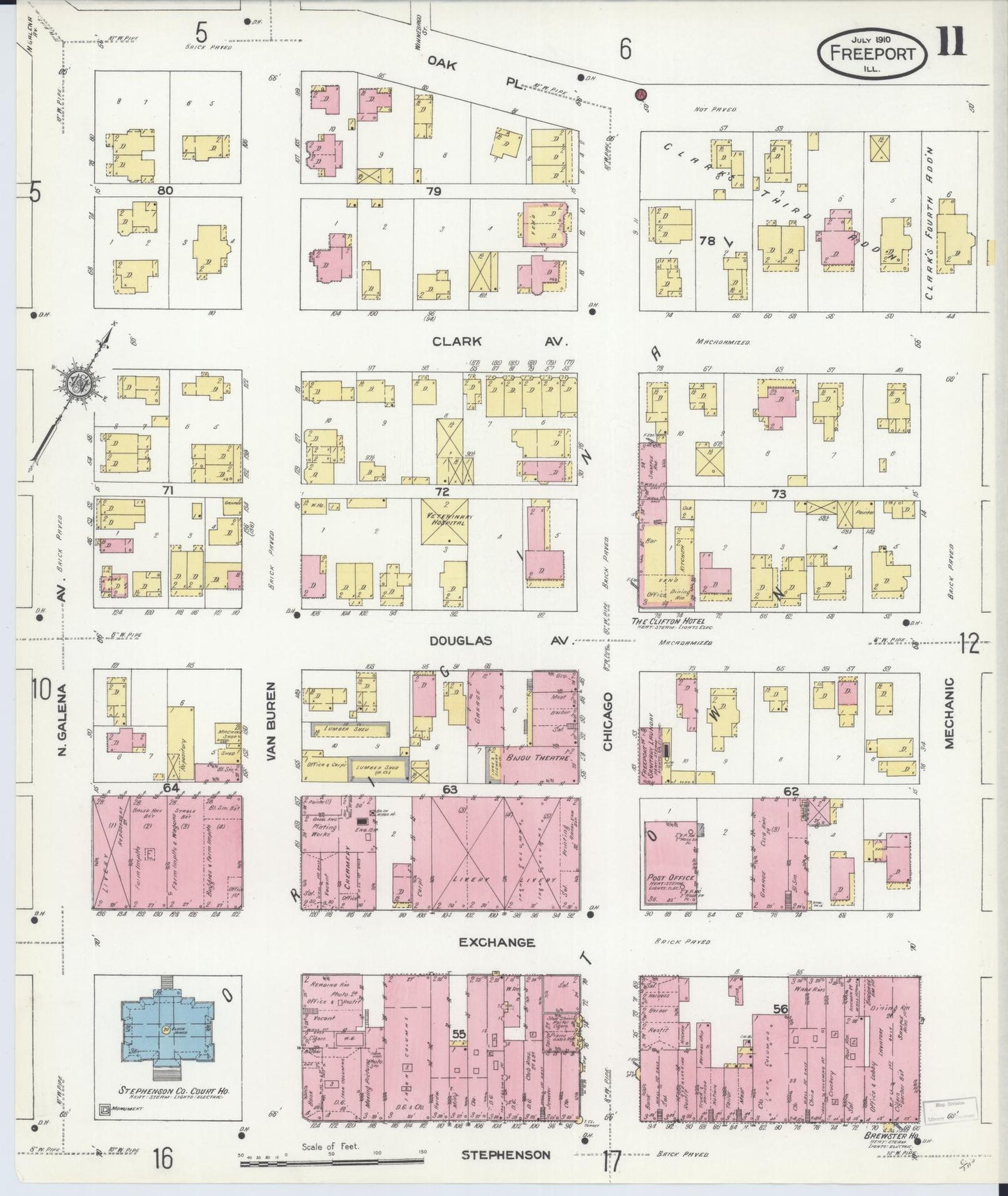 Sanborn Fire Insurance Map from Freeport, Stephenson County, Illinois (1910), Sheet #0011 - Complete Map Set gallery image, historic Sanborn map, vintage wall art, Illinois Illinois
