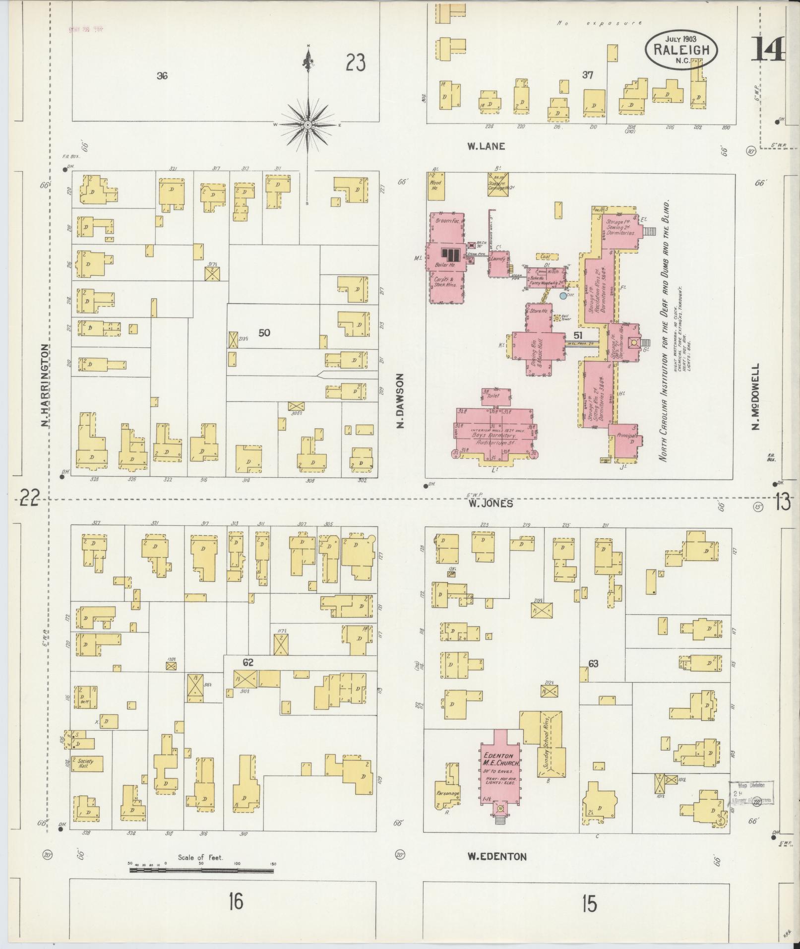 Sanborn Fire Insurance Map from Raleigh, Wake County, North Carolina (1903), Sheet #0014 - Historic Sanborn Fire Insurance Map Print, vintage old map wall art, antique decor, genealogy gift, North Carolina North Carolina map