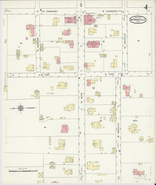 Sanborn Fire Insurance Map from McMinnville, Warren County, Tennessee (1913), Sheet #0004 - Historic Sanborn Fire Insurance Map Print, vintage old map wall art, antique decor, genealogy gift, Tennessee Tennessee map