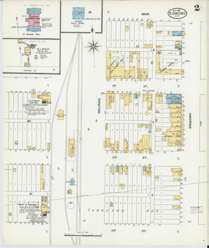Sanborn Fire Insurance Map from Edmond, Oklahoma County, Oklahoma (1901), Sheet #0002 - Complete Map Set gallery image, historic Sanborn map, vintage wall art, Edmond Oklahoma