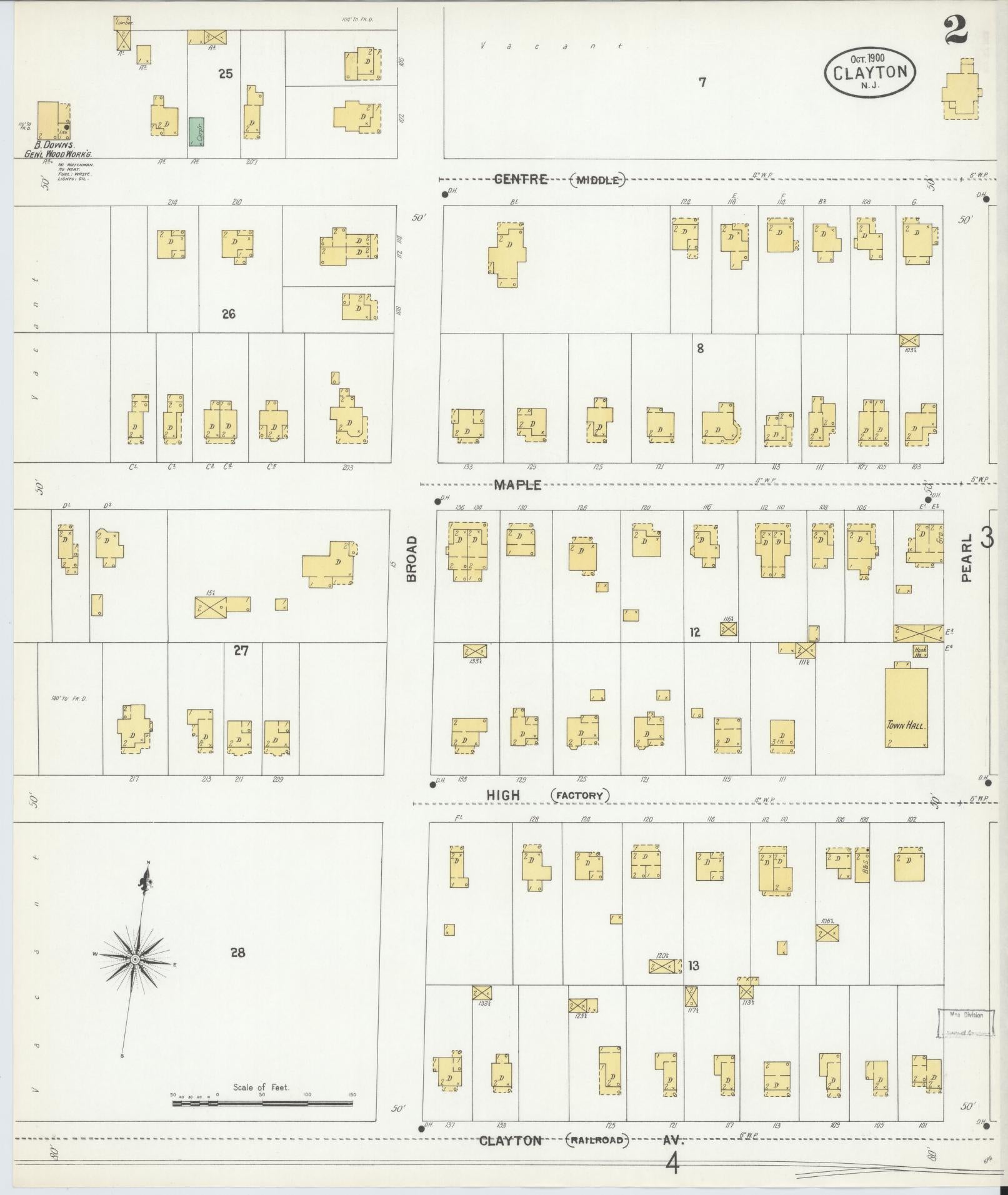 Sanborn Fire Insurance Map from Clayton, Gloucester County, New Jersey (1900), Sheet #0002 - Historic Sanborn Fire Insurance Map Print, vintage old map wall art, antique decor, genealogy gift, New Jersey New Jersey map