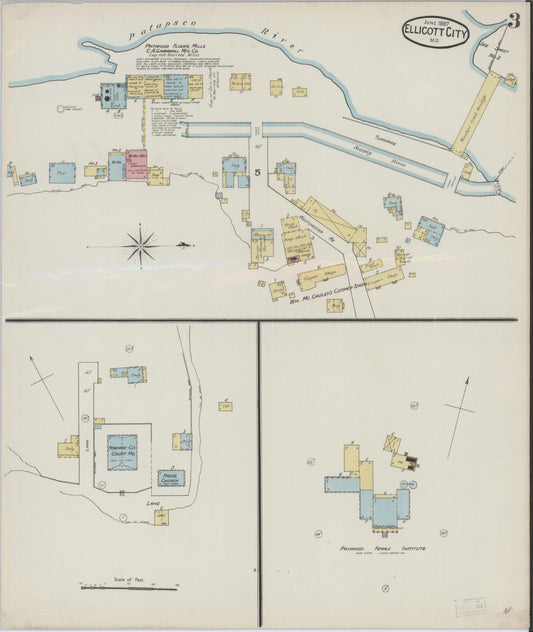 Sanborn Fire Insurance Map from Ellicott City, Howard County, Maryland (1887), Sheet #0003 - Historic Sanborn Fire Insurance Map Print, vintage old map wall art, antique decor, genealogy gift, Maryland Maryland map