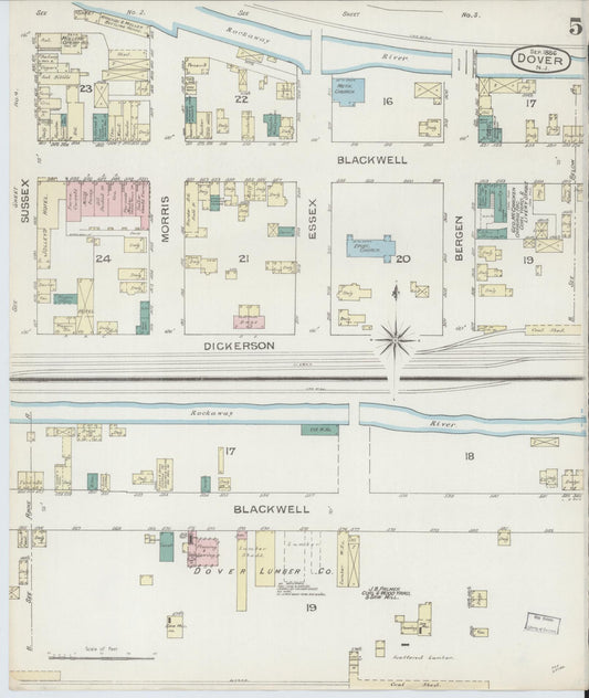 Sanborn Fire Insurance Map from Dover, Morris County, New Jersey (1886), Sheet #0005 - Historic Sanborn Fire Insurance Map Print, vintage old map wall art, antique decor, genealogy gift, New Jersey New Jersey map