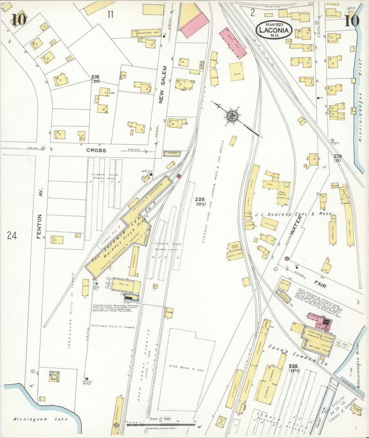 Sanborn Fire Insurance Map from Laconia, Belknap County, New Hampshire (1923), Sheet #0010 - Historic Sanborn Fire Insurance Map Print, vintage old map wall art, antique decor, genealogy gift, New Hampshire New Hampshire map