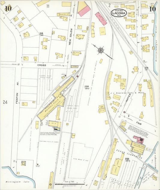 Sanborn Fire Insurance Map from Laconia, Belknap County, New Hampshire (1923), Sheet #0010 - Historic Sanborn Fire Insurance Map Print, vintage old map wall art, antique decor, genealogy gift, New Hampshire New Hampshire map