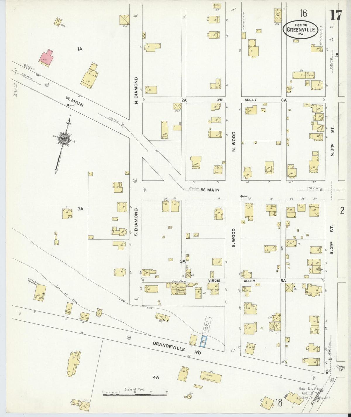 Sanborn Fire Insurance Map from Greenville, Mercer County, Pennsylvania (1911), Sheet #0017 - Historic Sanborn Fire Insurance Map Print, vintage old map wall art, antique decor, genealogy gift, Pennsylvania Pennsylvania map