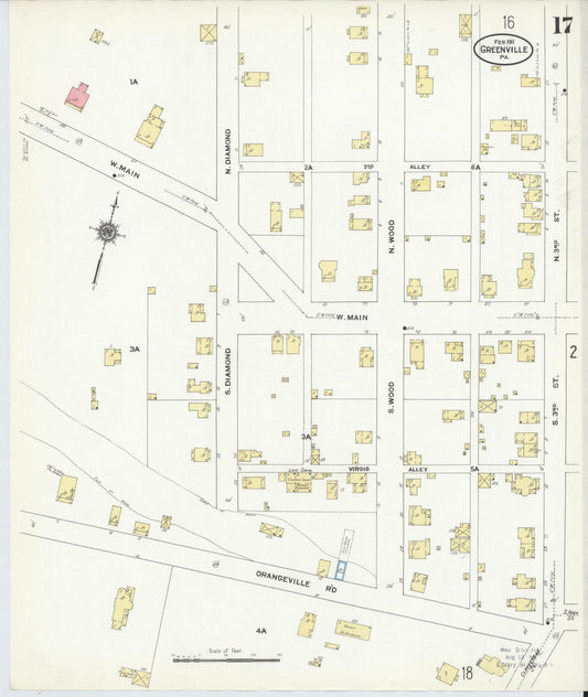 Sanborn Fire Insurance Map from Greenville, Mercer County, Pennsylvania (1911), Sheet #0017 - Historic Sanborn Fire Insurance Map Print, vintage old map wall art, antique decor, genealogy gift, Pennsylvania Pennsylvania map