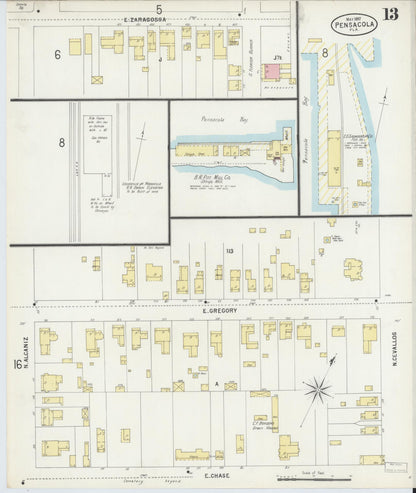 Sanborn Fire Insurance Map from Pensacola, Escambia County, Florida (1897), Sheet #0013 - Complete Map Set gallery image, historic Sanborn map, vintage wall art, Florida Florida