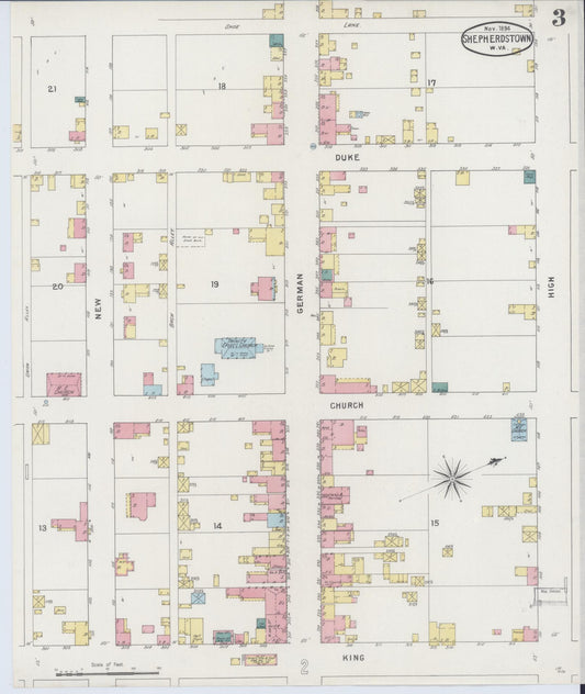 Sanborn Fire Insurance Map from Shepherdstown, Jefferson County, West Virginia (1894), Sheet #0003 - Historic Sanborn Fire Insurance Map Print, vintage old map wall art, antique decor, genealogy gift, West Virginia West Virginia map